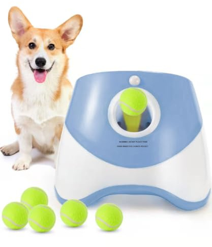 Lanzador de Pelotas para Perros Automático Máquina Interactiva de Lanzar Pelotas con 3 Pelotas de Tenis Ajustables Anchos de Lanzamiento Juguetes Interactivos para Perros para Interior y Exterior(B)