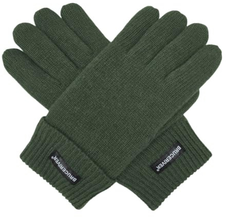 BRUCERIVER Men's Pure Wool Knitted Gloves, Green, L/XL