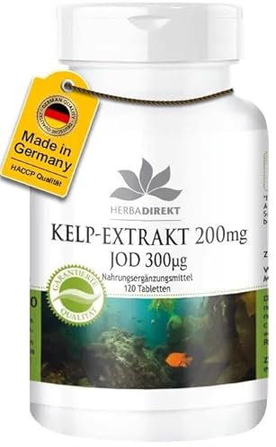 Kelp Extrakt 200mg - 300mcg Jod - 120 Tabletten - Kelp Algen | HERBADIREKT by Warnke Vitalstoffe - Deutsche Apothekenqualität