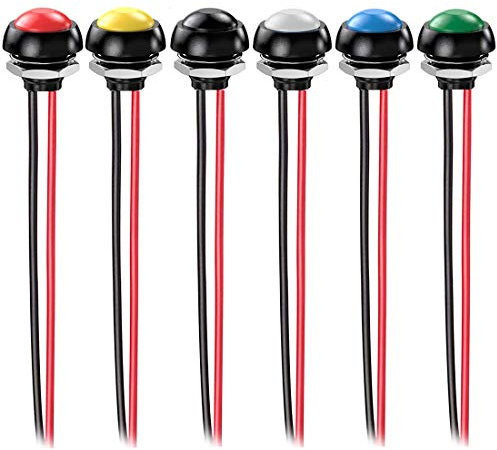 Gebildet 6pcs 12mm Pre Cableado Impermeable Pulsador Momentaneo SPST ON/Off 3A/250VAC,Provisional Redondo Mini Botón para Trompeta de Coche,Timbre de Casa