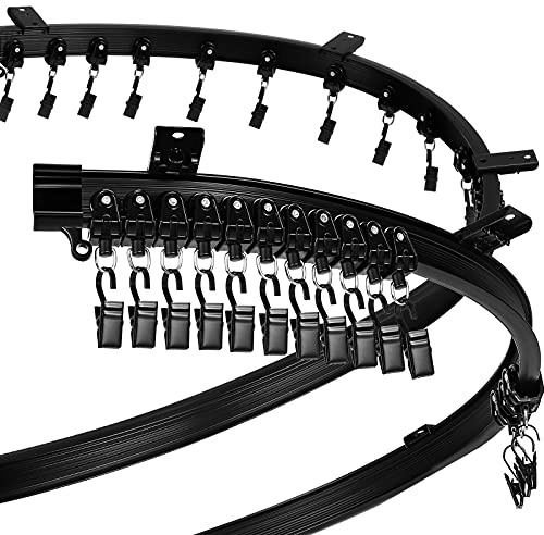 Riel de Cortina de Techo Curvo Montaje Flexible para Riel de Cortina Recto Flexible Litera Ventana de Bahia Tabique (Negro, 5 m/ 16,4 ft)