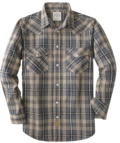 Dubinik® flanellskjorta herr Långärmad flanellskjorta herr Pearl Snap Western Denim Vintage Pocket Rutig skjorta