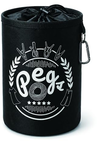 Bepilesto Bolsa de pinzas grande impermeable con cordón, clips para colgar, gancho para colgar para uso en exteriores, Black, L, Bolsa para clavijas