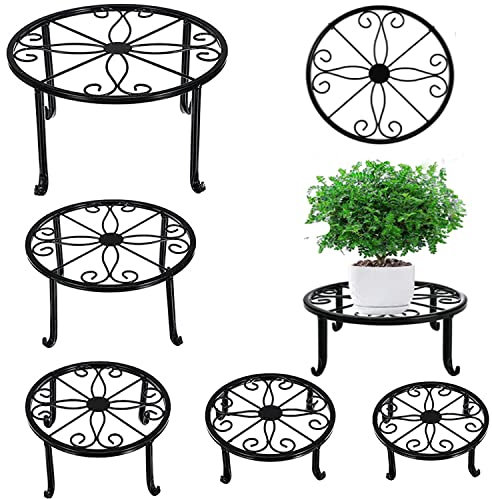 5 Pack Metal Plant Stand for Indoor and Outdoor, Flower Pot Stands for Multiple Height Size Flower Pots, Metal Rustproof Iron Plant Shelf for Planter, Round Planter Holder for Home, Garden, Patio