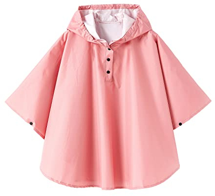 Spmor Kids Rain Poncho Hooded Jacket Rain Coat Dark Pink M