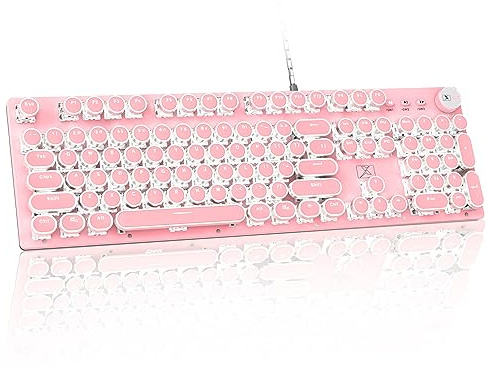 LexonElec Clavier de Jeu mécanique Blue Switch 10 Modes de rétro-éclairage éclairé,104 clés USB câblé Anti-fantôme Clavier en métal avec Boutons programmables pour Windows et Vista-Rose