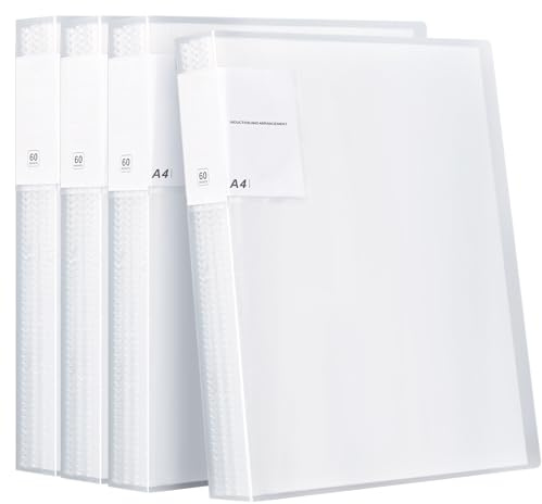 Lot de 4 Protège Documents A4,Livre de Présentation avec 60 Pochettes,Dossier de Présentation Display Book