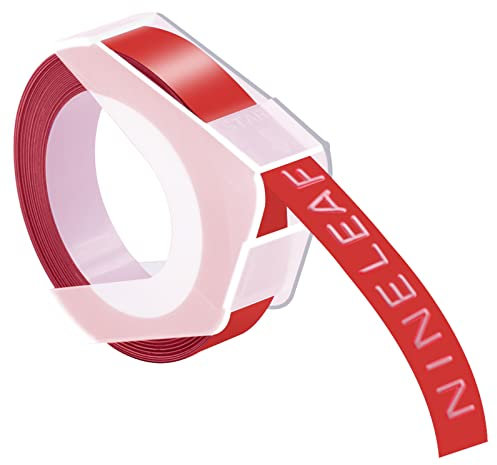 NineLeaf 60 Packung Ersatz für Dymo S0898150 520102 3D Kunststoff Prägebändern Bänder 9mm weiß auf Rot Bänder Schriftband für 814580 1595GY 18577 20008CP Motex E-101 E-303 Beschriftungsger