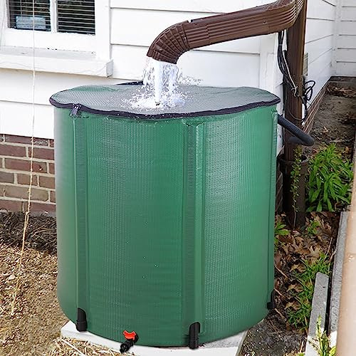 200 Gallon Collapsible Rain Barrel, Portable Rainwater Collection System, Rain Catcher Barrel, Water Storage Tank with Spigots and Overflow Kit, Rain Water Barrel Collector for Garden, Green