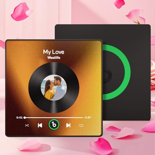 Custom Music Fridge Magnet Personalised Gifts Album Fridge Magnet Spotify Song Refrigerator Magnet with Photo, Built-in Music Can Play Songs Home Decoration Gifts for Him, Her, CouplesMusic Lovers