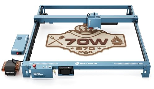 SCULPFUN S70 MAX 70 W lasergravyrmaskin, fräs med 50 l Air Assist, 830 x 800 mm stor gravering, TS1 pekskärm offline lasergraverare för trä metall akryl, Z-axel, autofokus, 36 000 mm/min