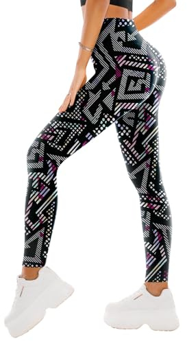 SINOPHANT High Waisted Leggings for Women - Full Length Capri Buttery Soft Yoga Pants for Workout Athletic, Geometric D, XXL