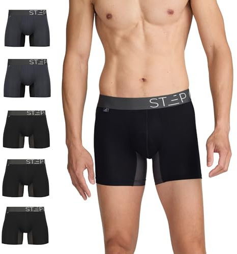 STEP ONE Mens Underwear Trunk Briefs, 5 Pairs, Underwear for Men, Moisture Wicking, 3D Pouch + No Ride Up Trunk Briefs for Men