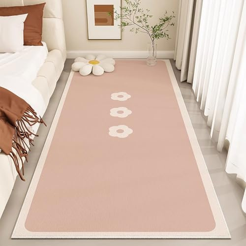 Alfombra Pie de Cama Dormitorio, Alfombra de Dormitorio Antideslizante, Alfombras de Habitacion Niña, Diseño Floral Geométrico, para El Hogar, Junto a La Cama o Sofá (5 60x120cm)
