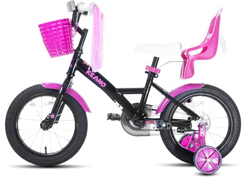 JOYSTAR Zinnia Bici da bambino 14/16/20 per bambine da 2 a 11 anni bicicletta ragazza con ruote stabilizzatrici Baket & serpentine, Nero , 16 Zoll mit Stützrädern
