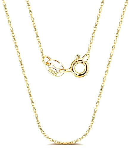 EPHSUNA 925 Sterling Silver 1 mm Cable 16-30 Inch Chain Necklace - Available in Silver or 18K Gold Plated (18K Gold, 16 Inches)