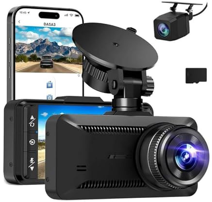 Dashcam fram och bak, 4K Full HD Dubbel dashcam I bilen Dubbel instrumentpanelskamera 170° vidvinkel HDR, rörelsedetektering, med 32 GB-kort, parkeringsövervakning, G-sensor
