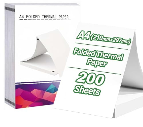 Papier Thermique A4 Pliable, 200 Feuilles Papier Imprimante Thermique | Séchage Rapide, Sans BPA, Compatible Avec La Plupart des Imprimantes Thermiques A4, pour Pages Web, Documents et Photos