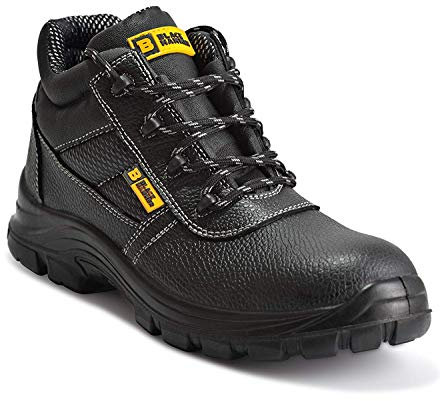 BLACK HAMMER Sicherheitsstiefel Herren Wasserdicht S3 SRC Stahlkappe Arbeitsschuhe Knöchelhoch Leder Sicherheitsschuhe Schwarz Leicht 1007 (47 EU)