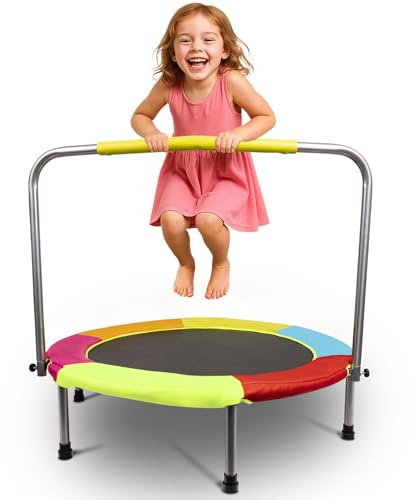 HLC 37 Zoll (95 cm) faltbares Kleinkind-Trampolin mit Sicherheitshaltegriff - Indoor & Outdoor Mini-Trampolin für Kinder, max. Gewicht 60 kg