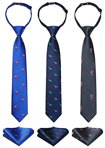 Enlision 3pcs Boys Pre-Tied Neckties & Pocket Square Set Neck Strap Tie for Kids