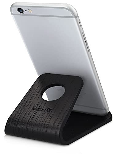 kalibri Wooden Phone Stand - Universal Mobile Phone and Tablet Holder Made of Real Wood - For Desk, Bedside Table, Night Stand - Black Oak