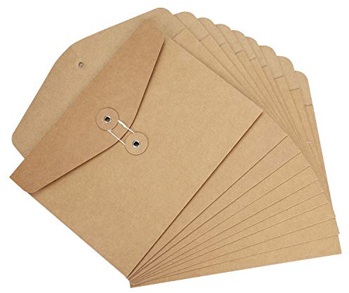 10Pcs Pochette Document en Papier Kraft A4 A5 Sac Enveloppe de Fichiers avec Ligne Boucle Porte-documents Portable Chemises Stockage Rangement Dossier Classeur Scolaire Bureau File Folder