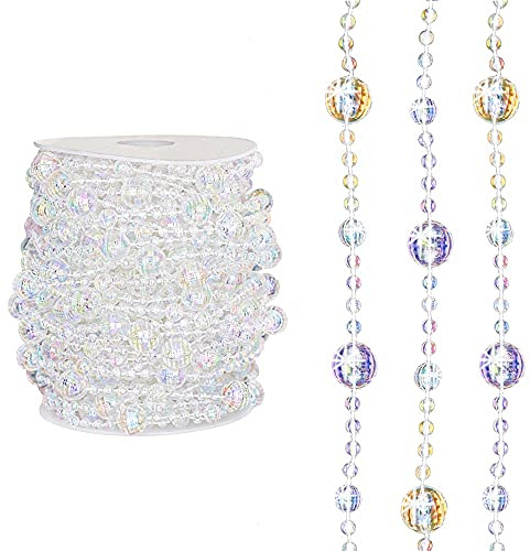 CattleyaHQ Cuerda de cuentas de luz de arco iris, 20 m/rollo de tamaño mezclado bolas de cristal, decoración para el hogar, hotel, boda, fiesta, puerta, ventana