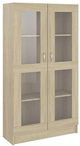 Tidyard Vitrinenschrank Wohnzimmerschrank Kommode Standvitrine Vitrine Sideboard Schrank Esszimmerschrank Sonoma-Eiche 82,5x30,5x150 cm Spanplatte