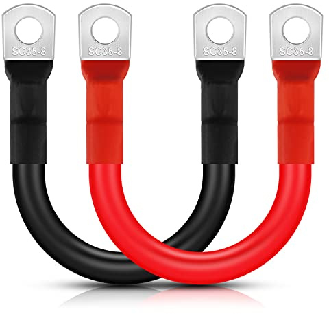 Battery Inverter Cable, Lpluziyyds 2pcs 2AWG/35mm² 15cm 12V Red and Black Car Battery Charger Cable Leads with M8 Ring Terminals Copper Wire for Truck, Motorcycle, Solar, RV, Marine