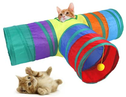 Cat Tunnel Rabbit Tunnel Toy Foldable 3-Way Tube for Indoor Cats, Small Animal Activity Tunnel 3-Way Tube