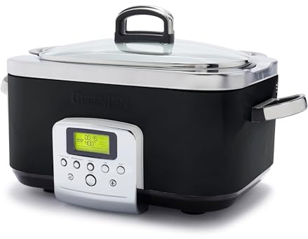 GreenPan Elite 8-in-1 Mijoteuse Programmable 6L, Couvercle et Plateau Amovible Lavable au Lave-Vaisselle, Céramique Non-Adhérente Saine Sans PFAS, Cuisson, Sauté, Panier Vapeur, Rôtissage, Noir