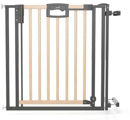 Geuther Treppenschutzgitter Easylock Plus | Türschutzgitter ohne Bohren inkl. Klemmen | Breite 100-108,5 cm | Türgitter Baby | Kinderschutzgitter beidseitig öffnend | Natur-Anthrazit