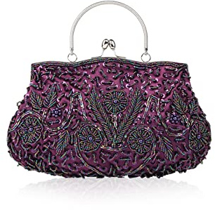CORIOS Bolsa de Noche para Mujer Vintage Floral con Cuentas Clutch Embrague de Lentejuelas Bolsos de Fiesta Bolso de Boda Elegante Bolso de Hombro para Lujoso Fiesta de Graduación Banquete Púrpura