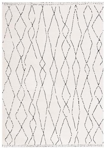 Safavieh Tappeto a traliccio per soggiorno, sala da pranzo, camera da letto, collezione Melody, pelo corto, avorio e nero, 152 x 229 cm