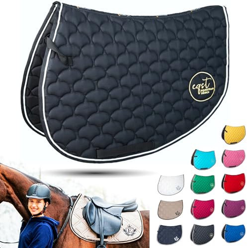 Monumo EQST Baumwolle Schabracke 2.0 Öko-Sattelunterlagen | 4 Größen: Pony, Vielseitigkeit, Springen, Dressur | Sattelpad für Pferd und Pony, Pferde-Reiten (Springen, Schwarz)