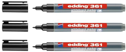 EDDING 3 x 1mm Fine Tip Black Whiteboard Marker Pens 361