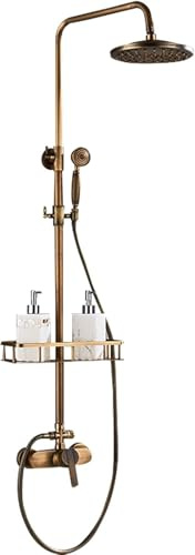 Duschsystem, Antik Retro Armatur Duschset Regendusche Duscharmatur Messing Brause Nostalgie Mit Ablage,Regendusche Mit Armatur, Duschset,Duscharmatur Komplettset