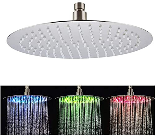 10 Inches High Pressure LED Rain Shower Head Adjustable Ceiling Mounted Stainless Steel Chrome Polished Bathroom Fixed Showerhead with Rainfall Effect