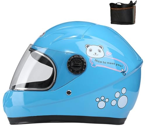 Casque de moto pour enfants Casque intégral avec visière adapté pour 5-14 ans mignon casque de dessin animé garçons et filles toutes les saisons A, 50-54 cm