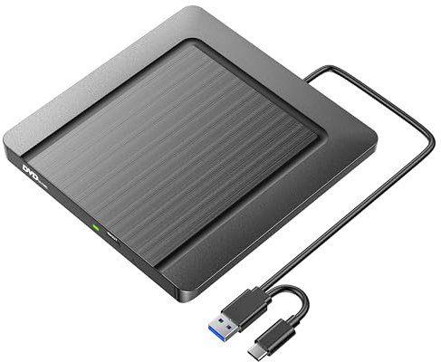 Umaniy External CD DVD Drives, External CD DVD +/-RW Drive USB 3.0 Portable DVD Reader Writer ROM Drive,CD Burner External Disk Drive Compatible with Laptop Desktop Mac,Windows 11/10/8/7 (CDM005-B)