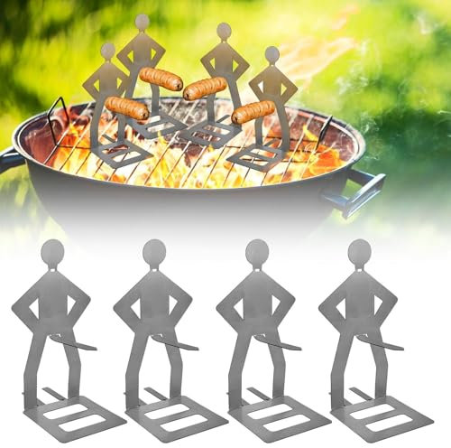 Lot de 4 supports à saucisses pour barbecue, en acier inoxydable, accessoires de barbecue amusants, support de saucisses pour hot dog, support portable pour barbecue en plein air, accessoires de