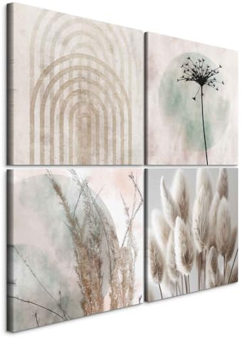 murando - Set di 4 Quadri Fonoassorbenti Componibili Fiori Minimal Scandinava 80x80 cm Ciascuno delle Dimensioni di 40x40 cm - Collage 4 Pezzi - Quadro Acustico Stampa su Tela b-C-10467-b-a