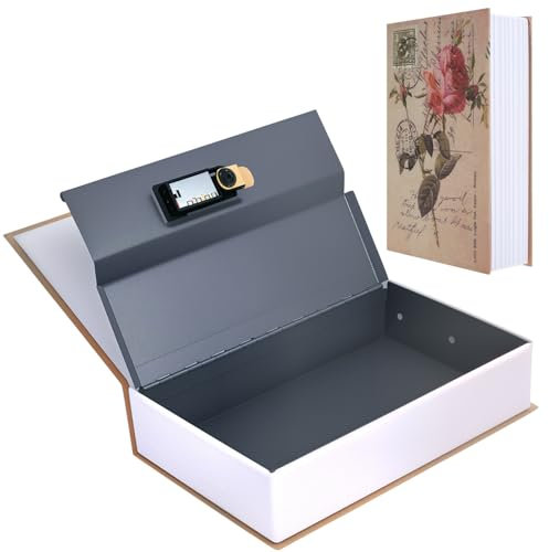 Buchsafe mit Zahlenschloss 24x15,5x5,5cm, Buchtresor Zahlenschloss mit Geheimem Lagerraum, Dekorativ, Buchsafe zum Verstecken Wertgegenständen (Braun)