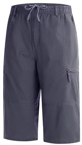 Btmpmcs Klassiska cargoshorts för män, med flera fickor, 3/4 längd, bomull, strid, arbete, lediga, trekvartsbyxor, lätta sommarsportbyxor,, A-mörkgrå, XL