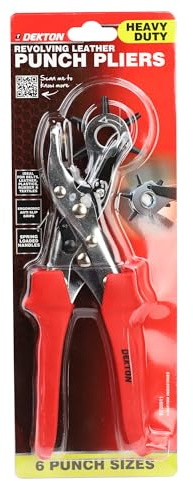 Dekton Heavy Duty Leather Punch Plier Pro-Premium Metal Construction With Multiple Hole Sizes| Adjustable Depth For Precision| Ideal For Leathercraft, Projects, Repairs| Ergonomic Handlel Durable tool