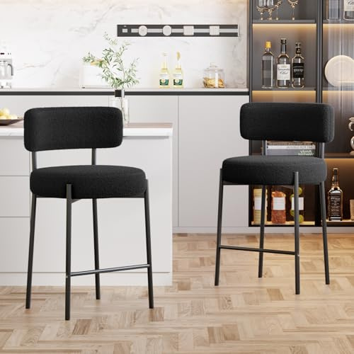 Ckaff Set di 2 Sgabelli da Bar, Sgabelli da Bar Alti con Schienale, Sedie da Cucina con Poggiapiedi, Seduta alta 63,5cm per Bar, Caffè, Isola della Cucina, Nero