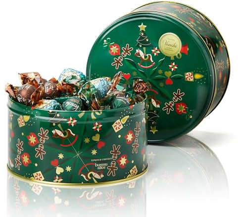 Venchi, Grande Boîte de Noël en métal avec assortiment de chocolats et Chocoviar Stracciatella, avec Nibs de Cacao et Crème, Édition Limitée, 400 g, Sans Gluten, Sans Colorants, Idée Cadeau de Noël