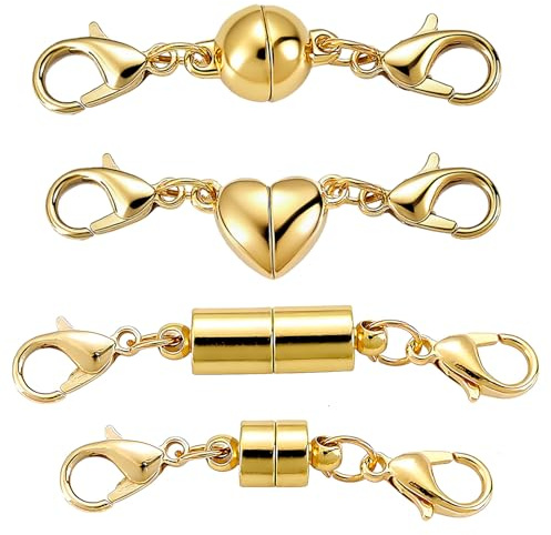 Xynovate 4 Pack Magnetic Necklace Clasps and Closures, 4 Styles Extender Magnet Clasp, Magnetic Jewelry Clasps Connector Locking Magnetic Jewelry Clasp for Jewelry Bracelet Necklace Making