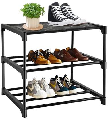 Vasmeiy Étagère à Chaussures 3 Niveaux, Porte Chaussures Rangement Ajustable pour Chaussures Étagère Chaussures Revêtement Antirouille pour Entrée, Salon, Chambre, Dressing